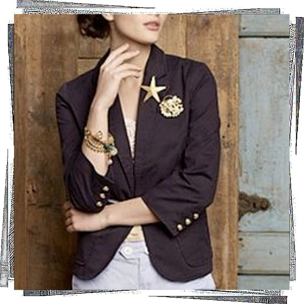 Black Nautical Style Jacket w/ Gold Life Preserver Clasp (4) by Elevensees